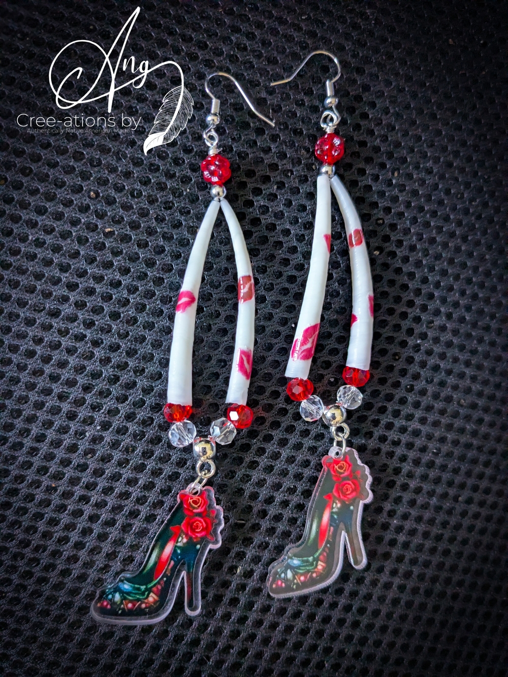 Fashionista Red Lipstick Kisses And High Heel Dangle Earrings xoxo